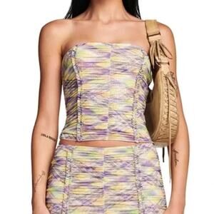 I.AM.GIA Parton Tube Top - Yellow and Purple Plaid Print - Size XS